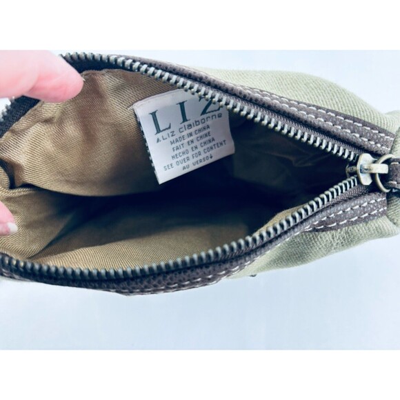 Liz Claiborne Canvas Satchel Small Green Crossbody Shoulder Messenger Bag - Picture 9 of 11